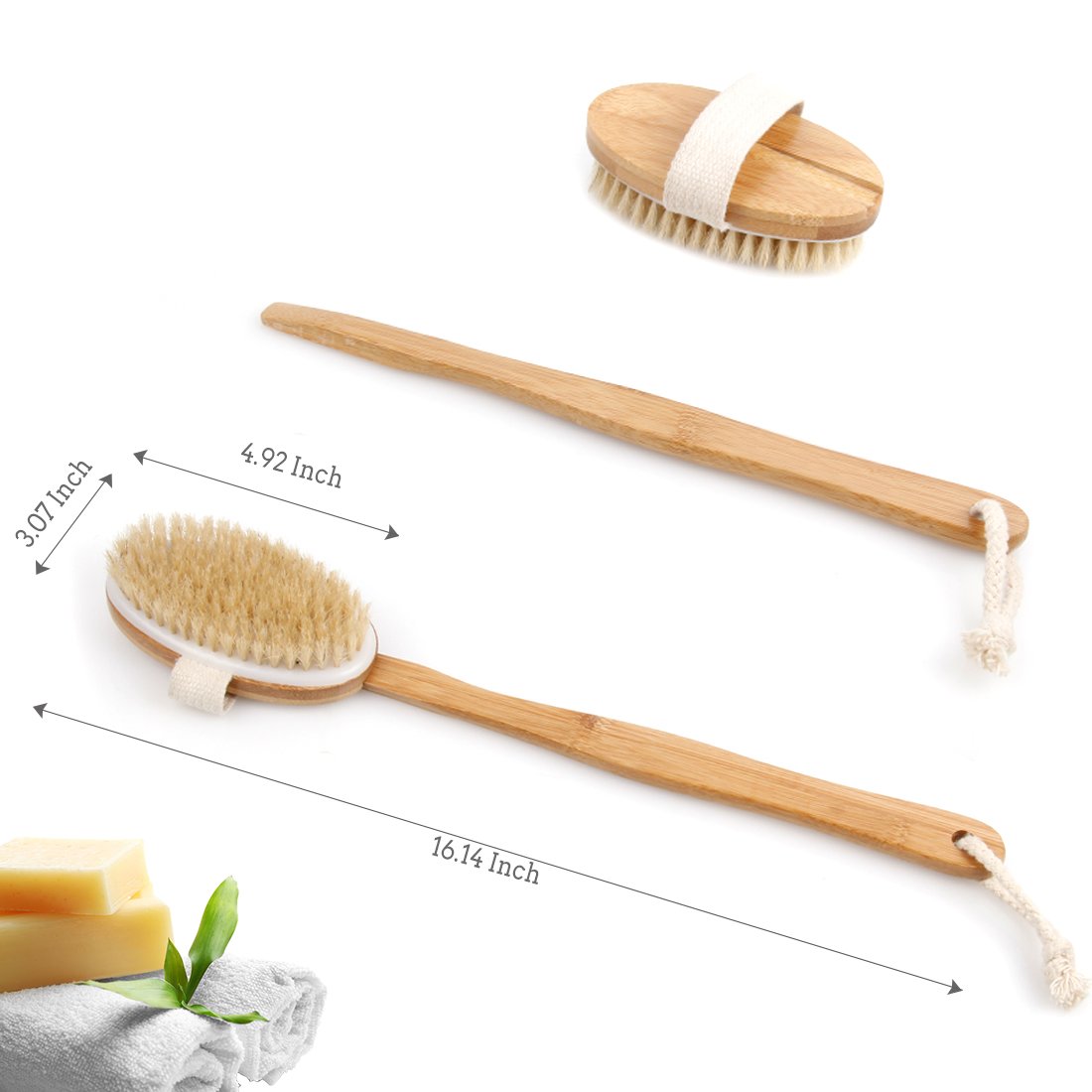 Bath Body Brush & Shower,Dry Skin Brushing with 100% Natural Boar Bristles & 16 inches Long Bamboo Detachable Handle,Back Scrubber for Exfoliates