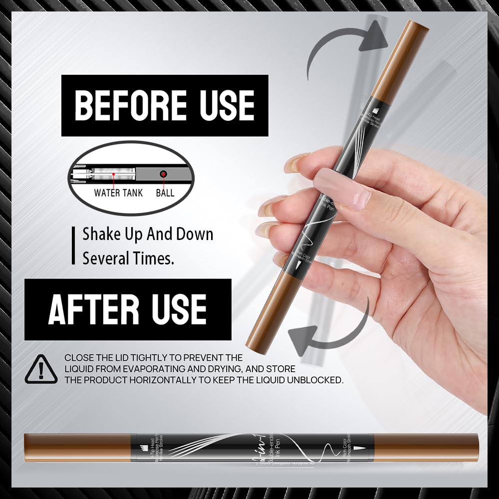 Pinkiou Microblading Eyebrow Pen, 2-In-1 Waterproof Eyebrow Pen, Dual-Ended Eyebrow Pen with 2-Fork-Tips and Precision Brush, Eyebrow Pen for Natural…