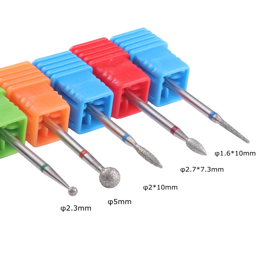 MZCMSL Diamond Cuticle Nail Drill Bits,5pcs Russian Manicure Drill Bits(Ball/Flame/Needle),3/32 Shank Cuticle Remover Bit Kit