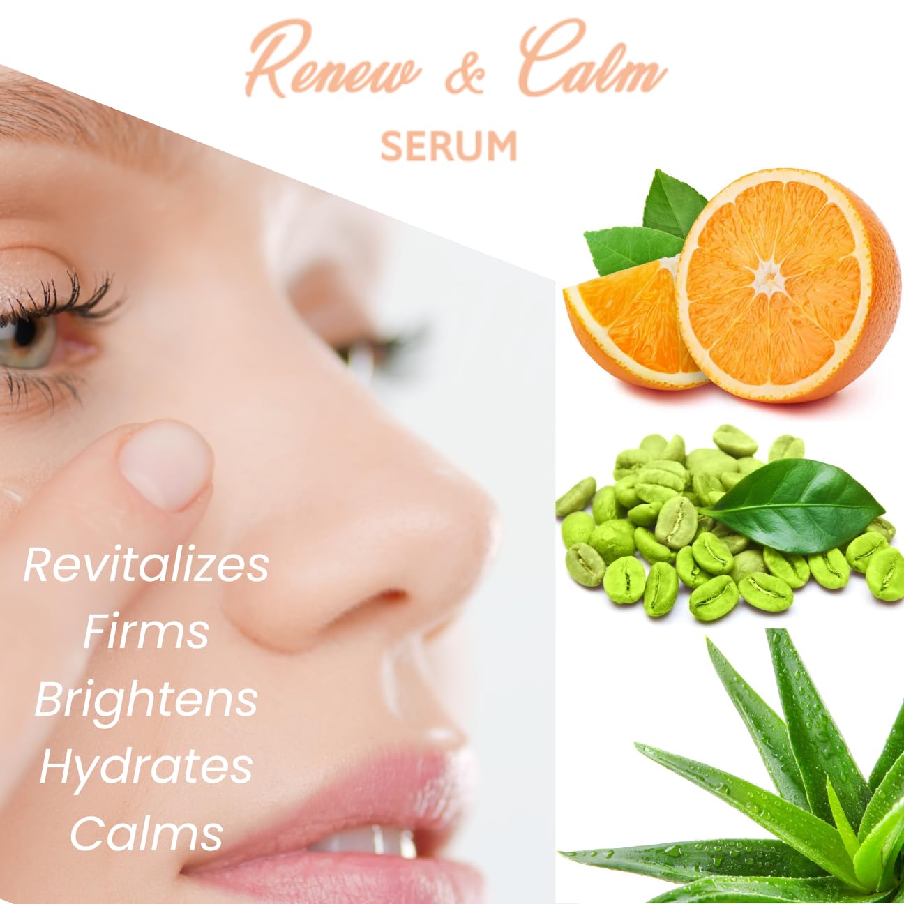 Renew & Calm Vitamin C Serum - Restoring Serum for Face with Vitamins C, E, LMW Hyaluronic Acid & Natural Plant Extracts - Smooths, Calms, Evens Skin