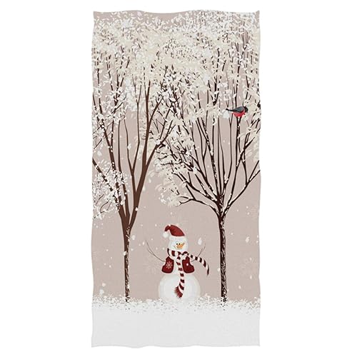 Winter Snowman Bird Tree Snow Hand Towels 16x30 in Bathroom Towel, Christmas X-mas Small Bath Towel for Hand,Face,Gym and Spa Bathroom Decor Gifts