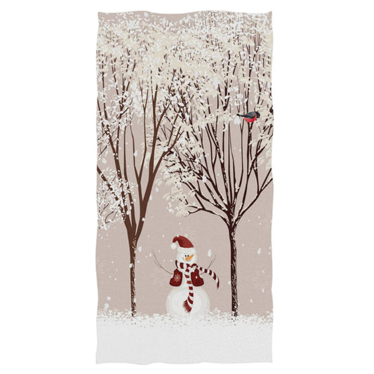 Winter Snowman Bird Tree Snow Hand Towels 16x30 in Bathroom Towel, Christmas X-mas Small Bath Towel for Hand,Face,Gym and Spa Bathroom Decor Gifts