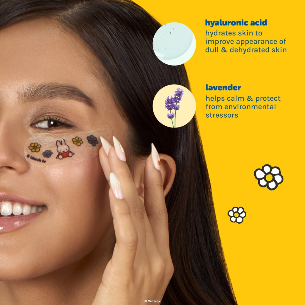 The Crème Shop x Miffy Calming Cloud Hydrogel Under Eye Patches - 5 Korean Skincare Eye Masks with Hyaluronic Acid & Lavender, for Dark Circles, Puffy
