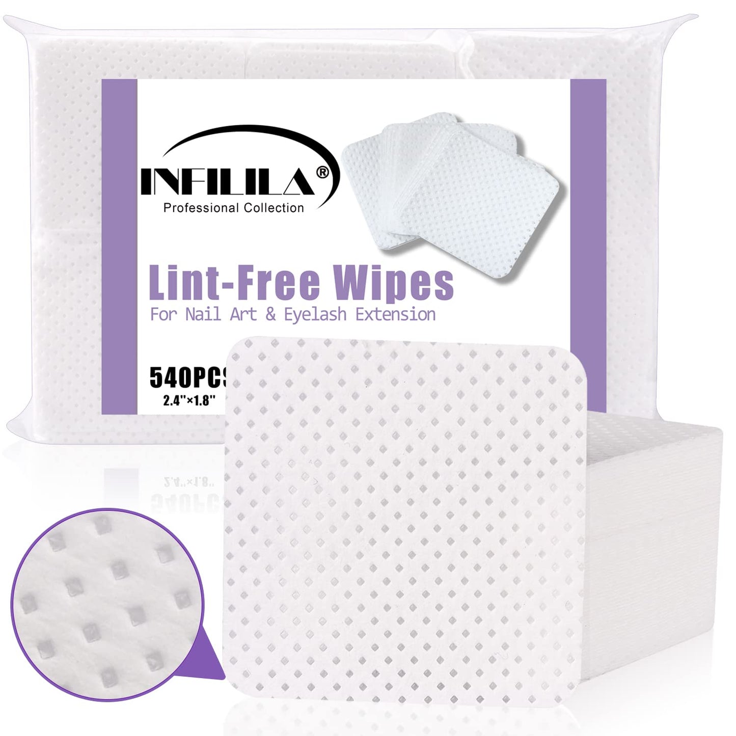 NXJ INFILILA Lint Free Nail Wipes, 540PCS Non-Woven Fabric Dry Nail Prep Wipes, Super Absorbent Nail Polish Remover Wipes Lash Extensions Glue Nail