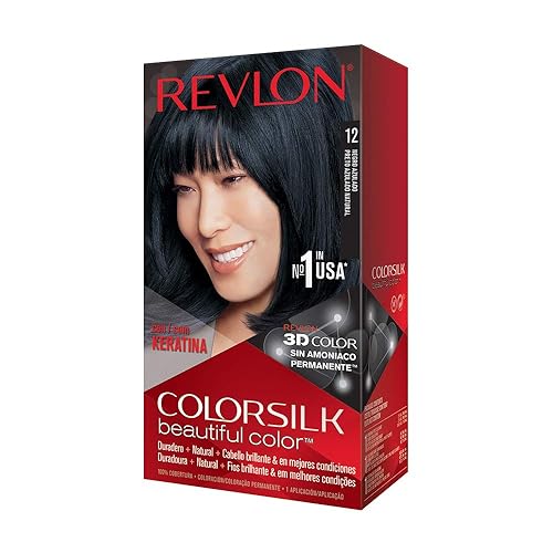 Revlon Colorsilk Beautiful Color Permanent Hair Color with 3D Gel Technology & Keratin, 100% Gray Coverage Hair Dye, Natural Blue Black, 1 Count (Pack