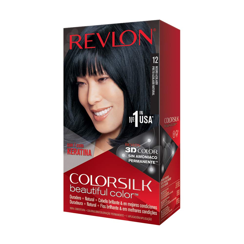 Revlon Colorsilk Beautiful Color Permanent Hair Color with 3D Gel Technology & Keratin, 100% Gray Coverage Hair Dye, Natural Blue Black, 1 Count (Pack