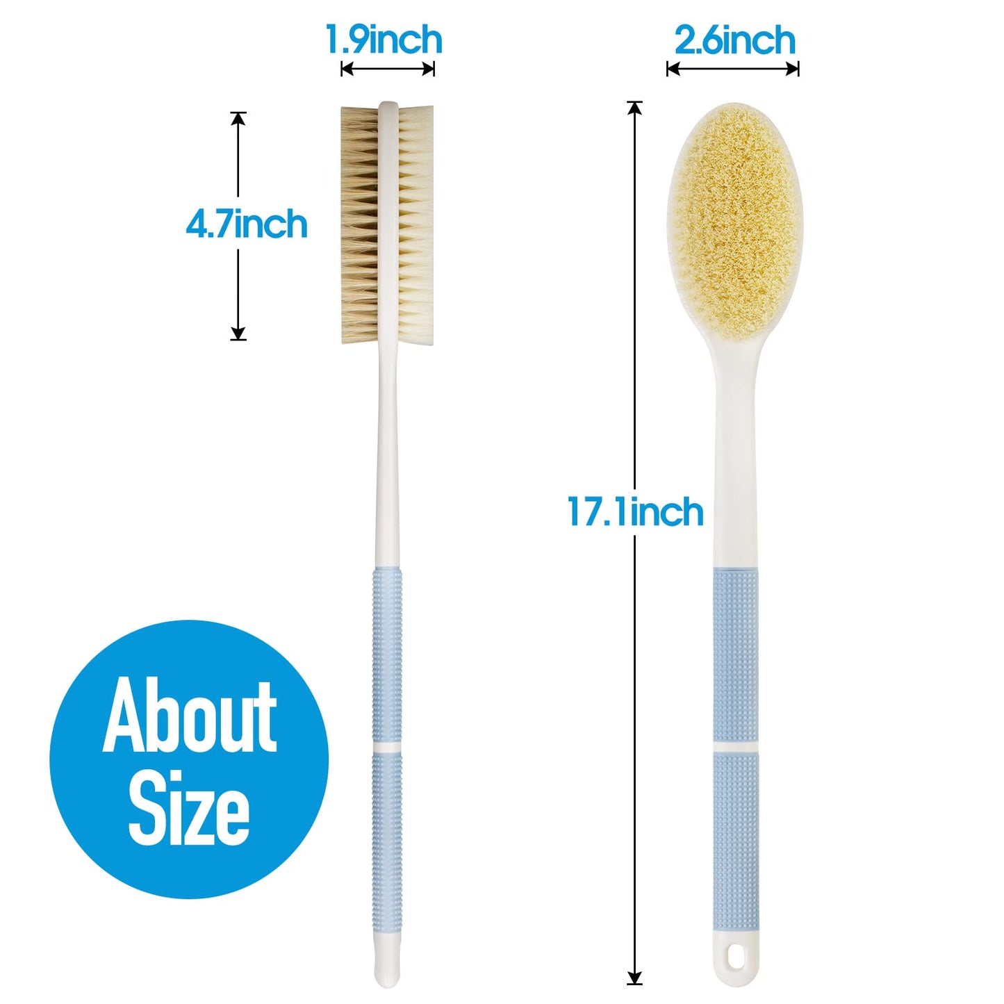 Wonsagain Back Scrubber Anti Slip Long Handle for Shower, Dual-Sided Back Brush with Stiff and Soft Bristles,Body Exfoliator for Bath or Dry Brush.