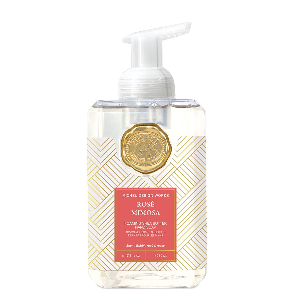 Michel Design Works Foaming Hand Soap, Rose Mimosa, Beautiful Square Container with Pump