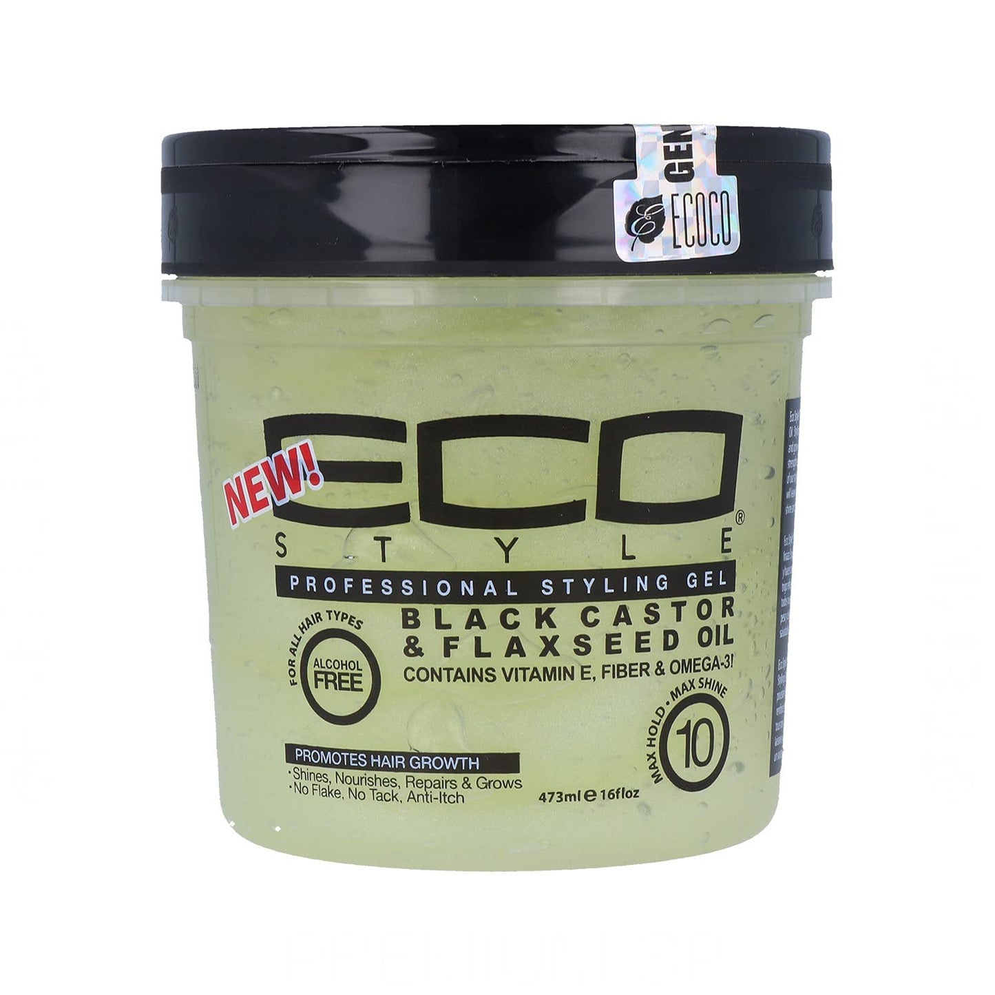 Ecoco Eco Style Gel - Black Castor Flaxseed Oil - Long Lasting Shine - Nourishes And Repairs Damaged Hair - Promotes Healthy Scalp - Provides Superior