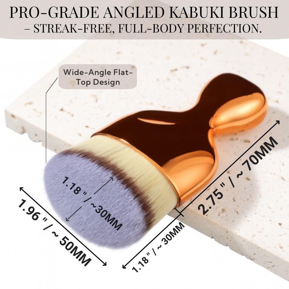 GOERTI Angled Kabuki Brush - High-Density Face & Body Blending Makeup Brush for Liquid Foundation, Bronzing Lotion, Concealer, Powder, Cream