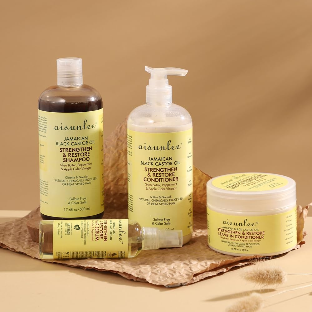 Premium Jamaican Black Castor Oil 4-in-1 Hair Repair Set - Sulfate-Free Shampoo, Conditioner, Leave-In & Serum - Deep Moisture & Strength for Curly