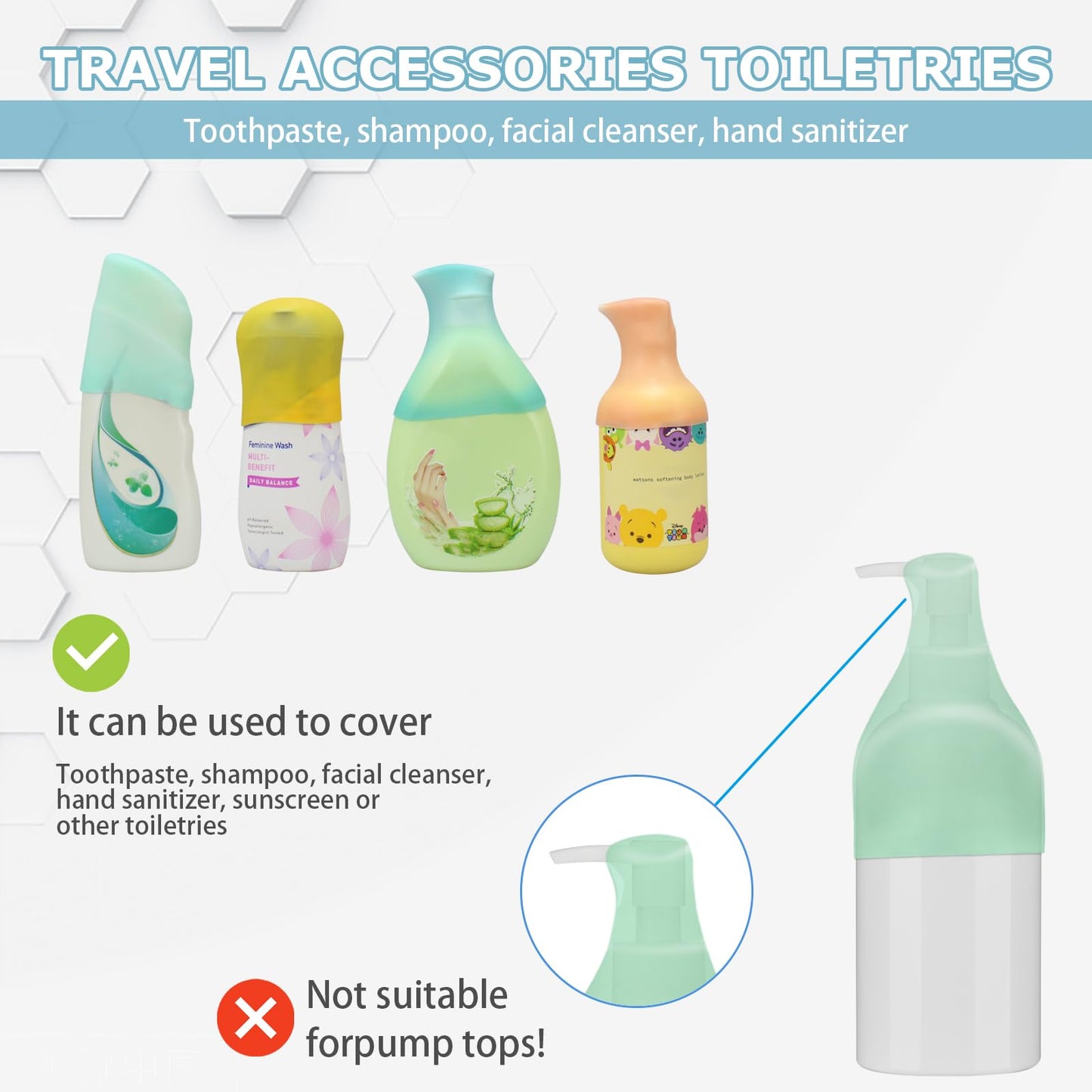 TRANOMOS 21 Pack Leak Proof Sleeves for Travel Container, Toiletry Covers for Leak Proofing in Luggage, Silicone Travel Bottles Leak Proof Tool Fits Beauty and Personal Care TRANOMOS