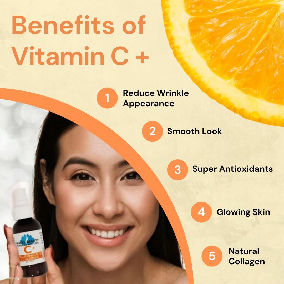 Watts Beauty Supercharged Vitamin C Serum with Moisturizing Hyaluronic Acid - Advanced Antioxidant Face and Body Serum - 2 oz