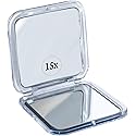 Small Compact 15X Magnifying Mirror for Travel - Handheld, Foldable & Lightweight - Mini Pocket-Sized Magnified Mirror for Purse - Square 3.3” x 3.3”