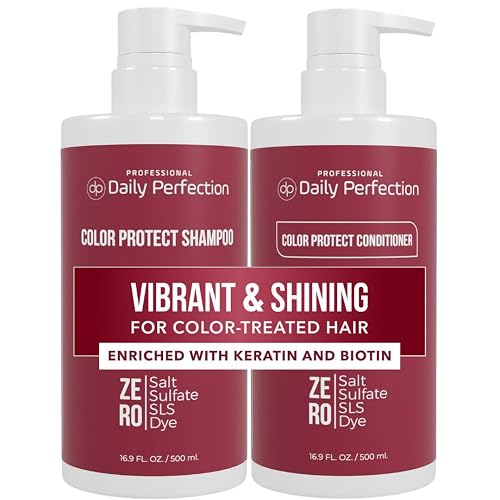 Daily Perfection Color Protect Shampoo and Conditioner Set - Vibrant and Shining Hair Care,Treated Hair with Biotin and Keratin - Salt, Sulfate
