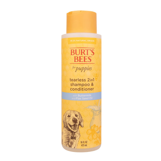 Burt's Bees for Pets Tearless Puppy 2-in-1 Shampoo and Conditioner with Buttermilk and Linseed Oil, 95% Natural Origin Formulas, Shampoo for Puppies - Gentle Puppy Shampoo Tear Free, 16 oz