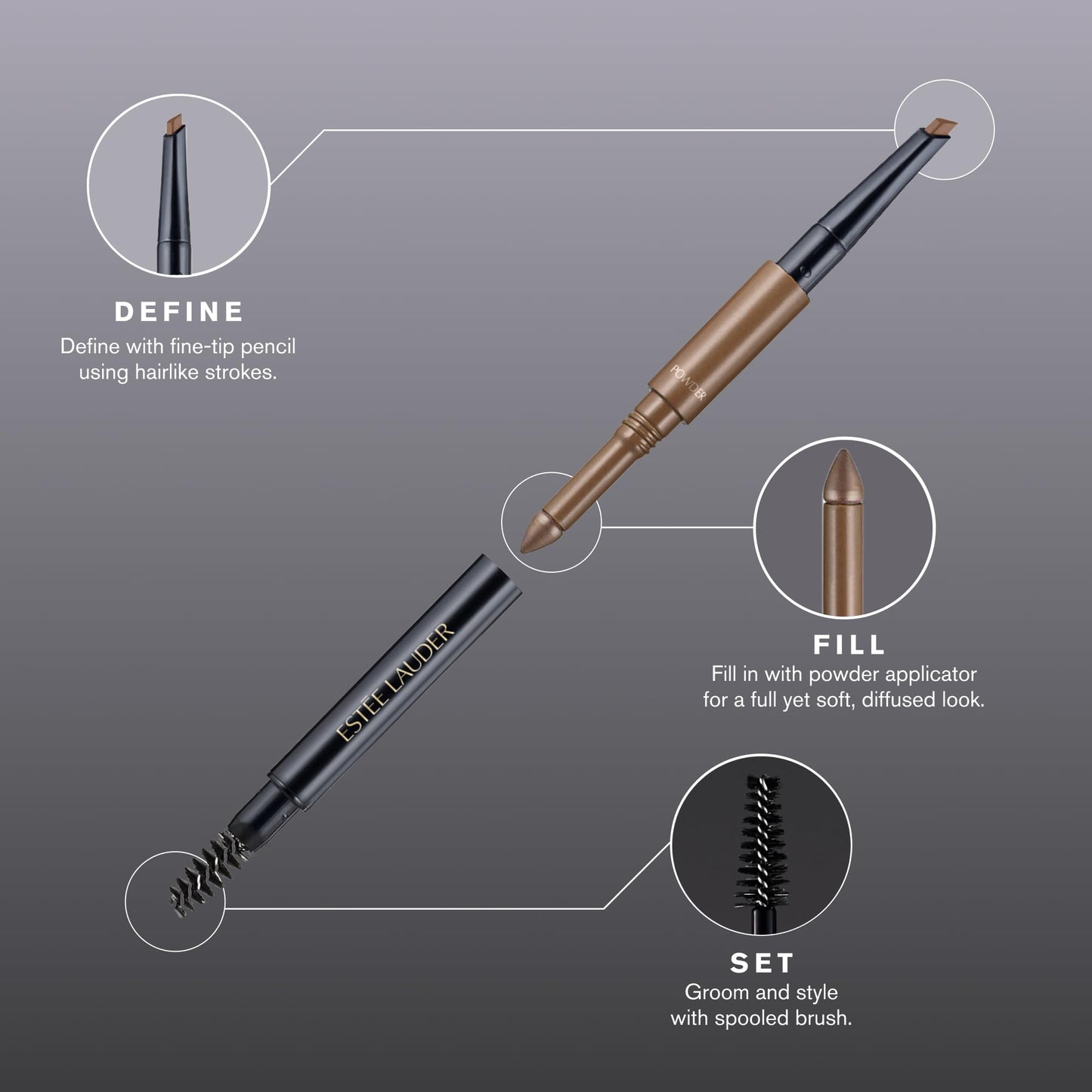 Estée Lauder The Brow Multi-Tasker 3-in-1 Tool | Eyebrow Pencil, Powder and Brush, 05 Black