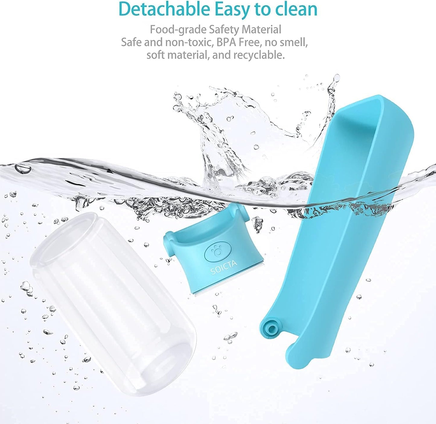 SOICTA Portable Pet Water Bottle – 19oz/12oz Dispenser for Dogs, & Small Animals, Travel Water Bowl for Walking, Hiking, Outdoor Use (19oz Blue)