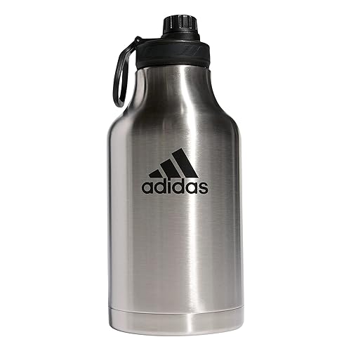 adidas Water Bottle-Metal Insulated Leak-Proof Durable Sport Hydration, Stainless Steel/Black, 62 Ounces