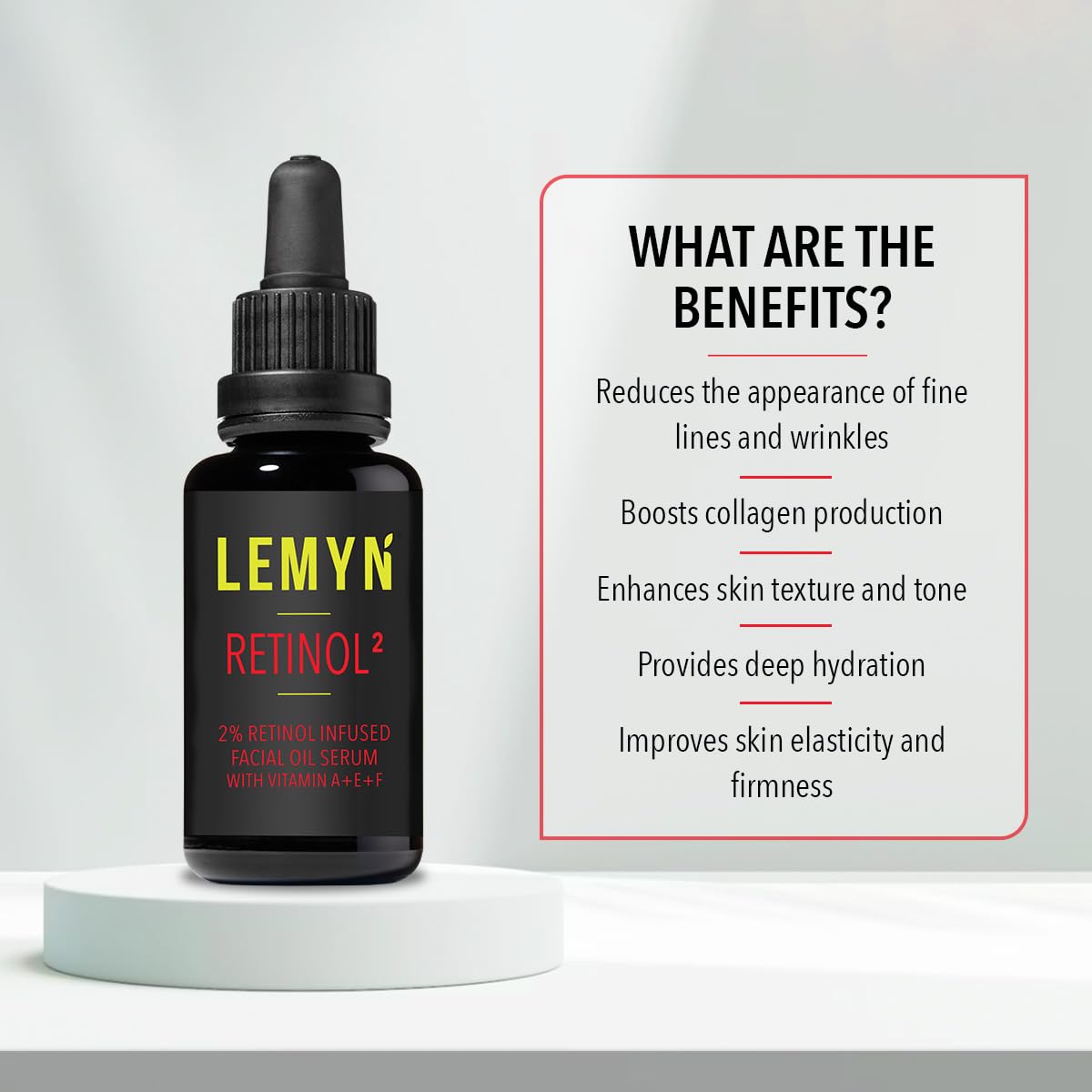 Lemyn Organics Retinol2 Facial Oil Serum with 2% Advanced Gentle Retinol, Vitamin A+E+F - Freshly Made Anti-Aging, Hydrating, and Firming Formula