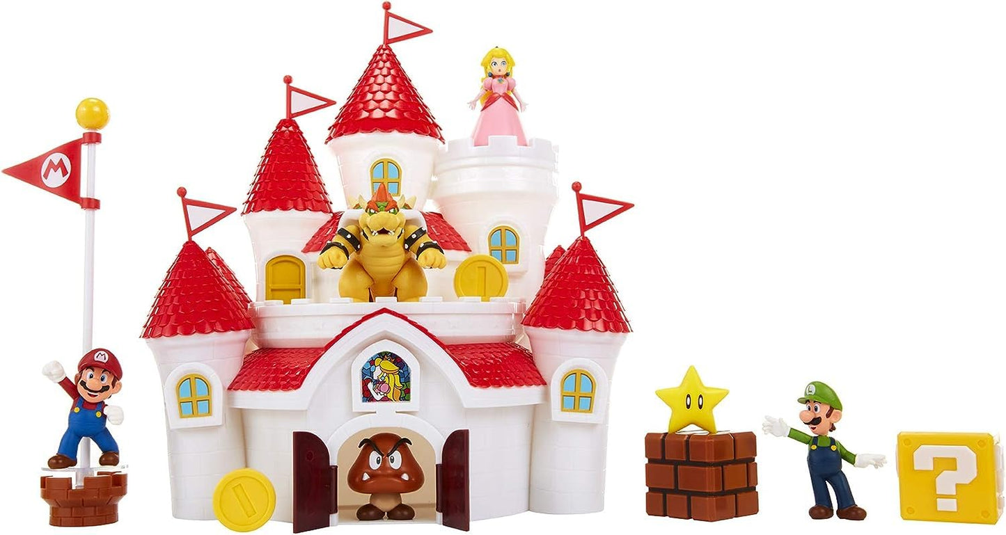 Super Mario Nintendo Deluxe Mushroom Kingdom Castle, Wall Display & Playset with (5) 2.5" Articulated Action Figures (Exclusive Bowser Figure…