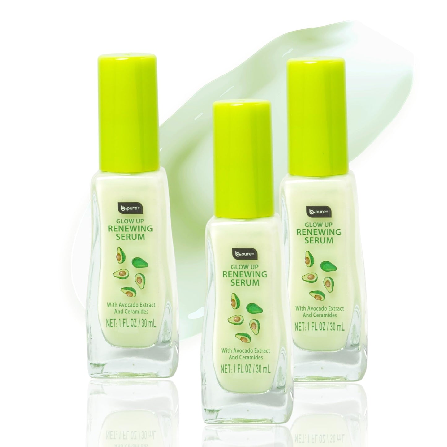 b.pure Glow Up Avocado Renewing & Strengthening Face Serum | Avocado Extract & Ceramides | 1 oz, 3-Pack