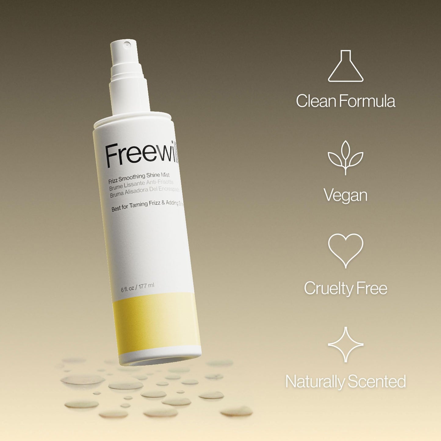 Freewill Frizz Smoothing Shine Mist - Lightweight Non-Greasy Hair Shine Spray for Frizz Control & Flyaways - Hydrating Mist with Argan, Coconut