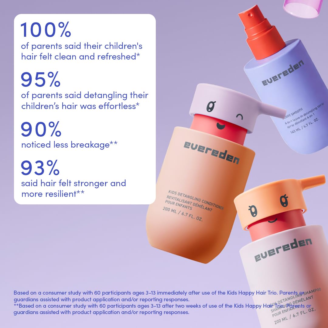 Evereden Happy Hair Duo for Kids: Vegan Shampoo and Conditioner Set with Detangler Brush - Strengthens & Smooths All Hair Types