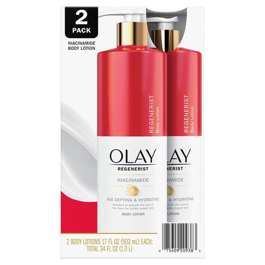 Olay Age Defying & Hydrating Niacinamide Hand/Body Lotion, 17 Fl Oz (2 Pack)