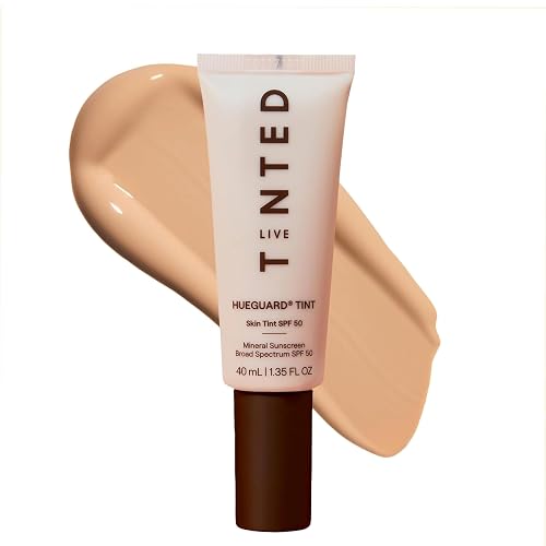 Live Tinted Hueguard Tinted Sunscreen SPF 50 - Mineral Sunscreen for Face, Skin Tint with Buildable Coverage, Dewy Glow Finish, Hydrating, Vegan