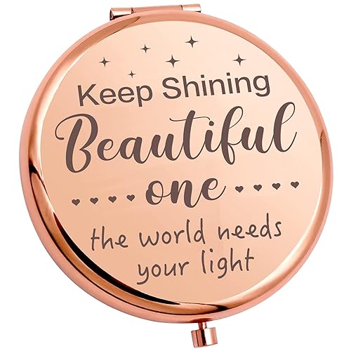 YSUNM Ming Heng Inspirational Personalized Rose Gold Travel Pocket Compact Pocket Makeup Mirror Gift for Best Friend Sister Her Daughter Girlfriend