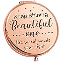 YSUNM Ming Heng Inspirational Personalized Rose Gold Travel Pocket Compact Pocket Makeup Mirror Gift for Best Friend Sister Her Daughter Girlfriend