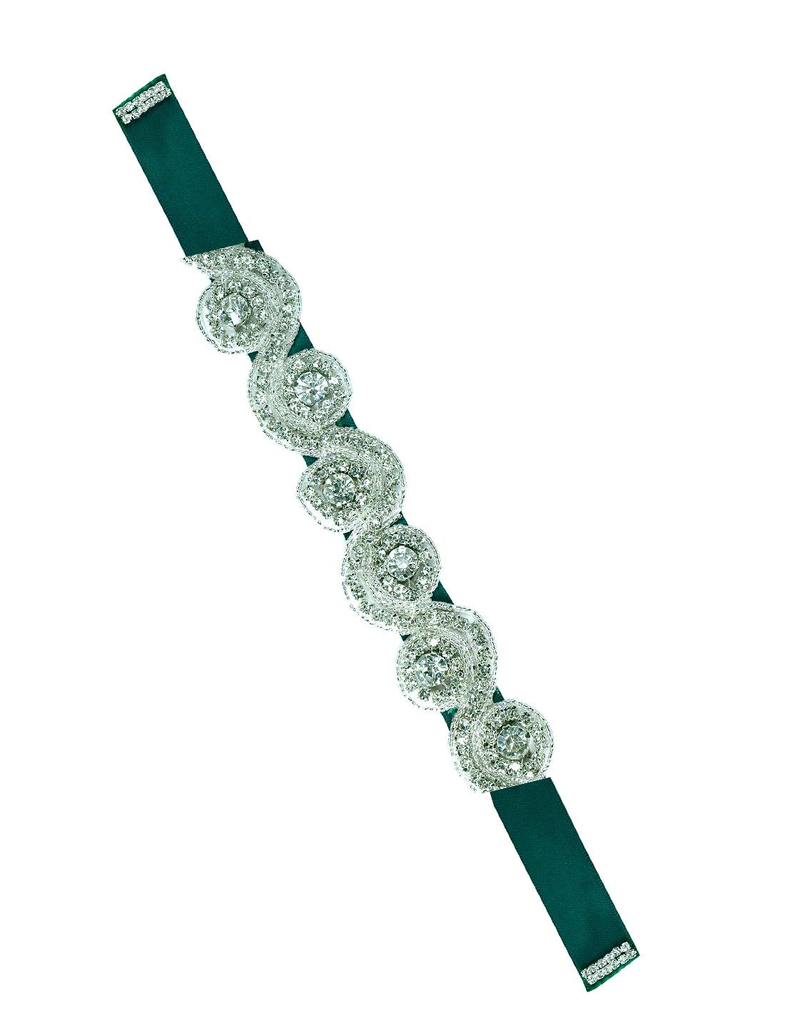 uxcell Women Beaded Rhinestone Satin Ribbon Bridal Belt Green