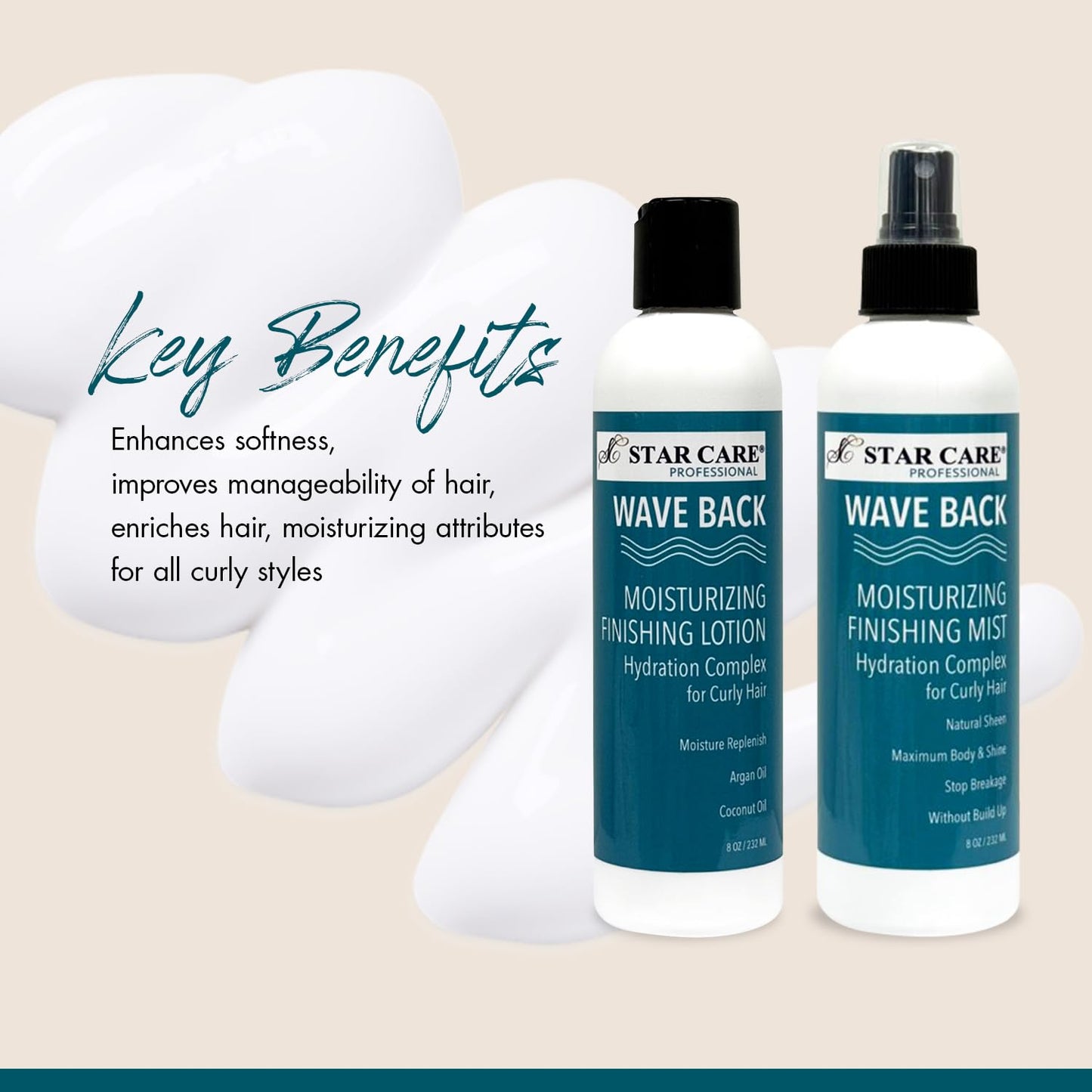 STAR CARE Wave Back Curl Lotion & Mist Set Curl Defining Leave-In Lotion, Enhancing Finishing Mist for Curly & Wavy Hair, Anti-Frizz Hydrating Bundle