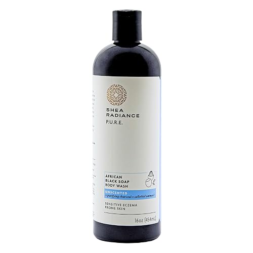 Shea Radiance African Black Soap Body Wash - Dry Skin, Eczema, Rashes, Blemish Cleanser | Unscented (16 oz)