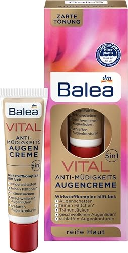 Balea VITAL Anti-Fatigue Eye-Cream 5in1 - Helps Reduces Lines, Wrinkles, Puffiness & Shadows (15ml) - For Mature Skin Ages 40 to 60+ (Not tested