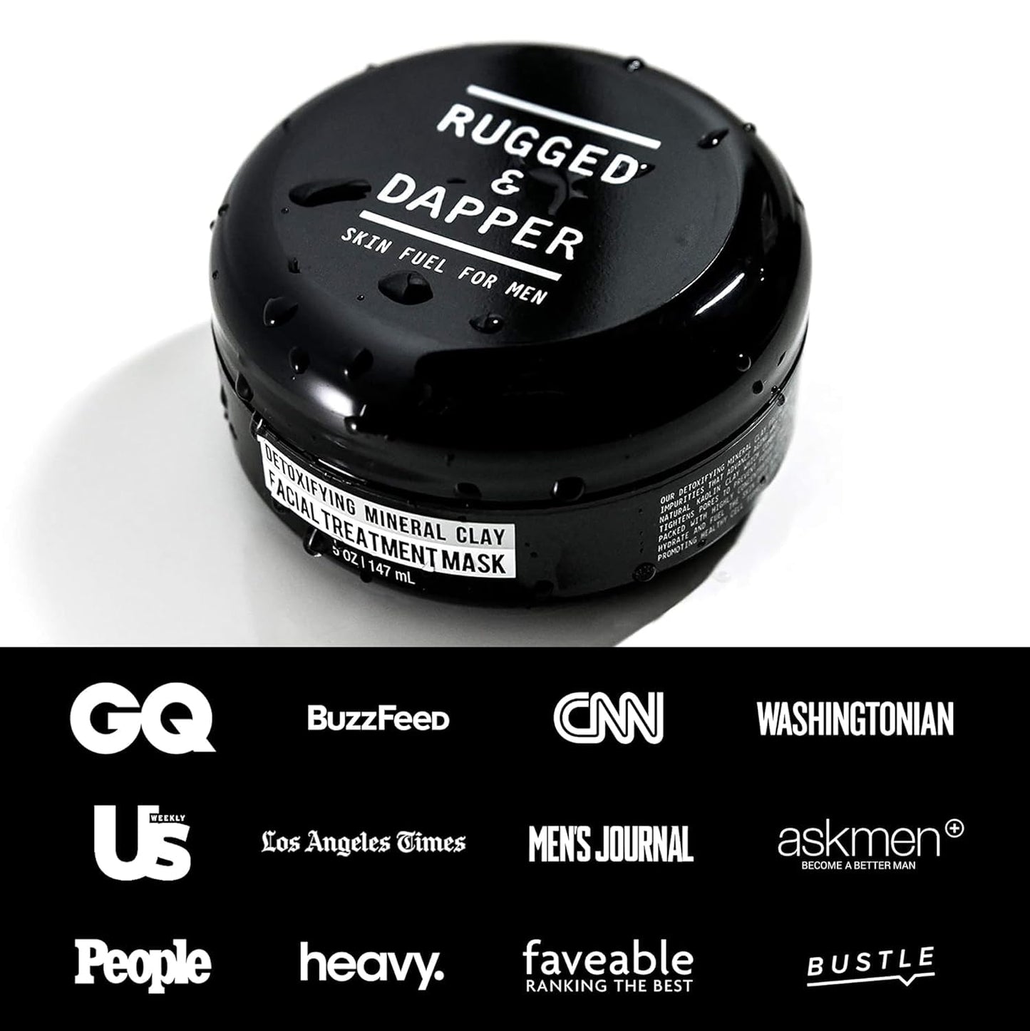 RUGGED & DAPPER - Premium Face Mask for Men - Deep Pore Cleansing Treatment - Fights Blackheads + Acne + Excess Oil - USA Made with Natural Kaolin