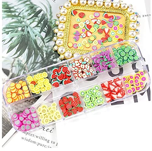 Sinen 1 Box Dried Flowers and 1 Box Fruit Slices for Nail Art, 3D Dry Flowers Nail Stickers ,Colorful Natural Real Flower Nail Decals, Fruit Fimo