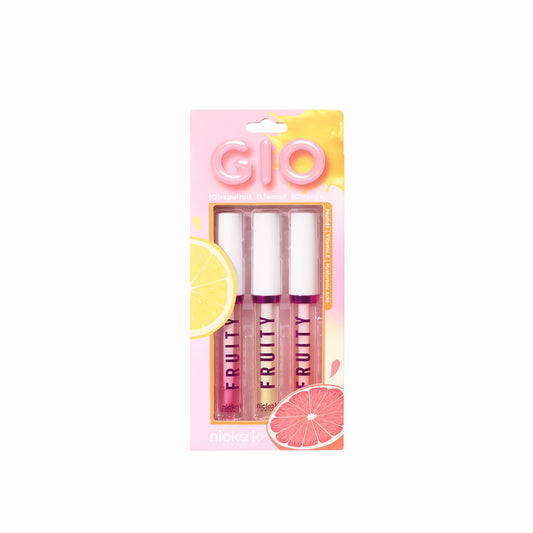 NICKA K NEW YORK GLO Fruity Lip Gloss Set - Grapefruit, Lemon & Orange - Hydrating, Non-Sticky, Long-Lasting Shine (MLGFR1 Glo)