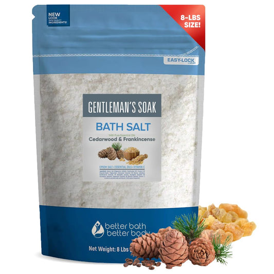 Gentleman's Bath Salt 128 Ounces Epsom Salt with Natural Cedarwood, Frankincense, Eucalyptus and Peppermint Essential Oils Plus Vitamin C in BPA Free