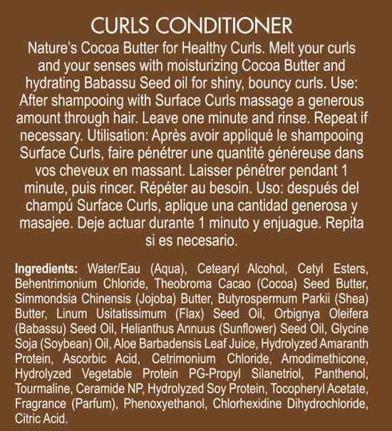 Surface Hair - Curls Moisturizing Conditioner- Defines, Adds Shine, and Provides Frizz Free Style Longevity - 6 fl oz