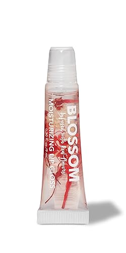 Blossom Lip Gloss Tubes, Strawberry Scented Thick Clear High Shine Moisturizing Flower Lip Gel with Nourishing Jojoba Seed Oil, Infused with Real