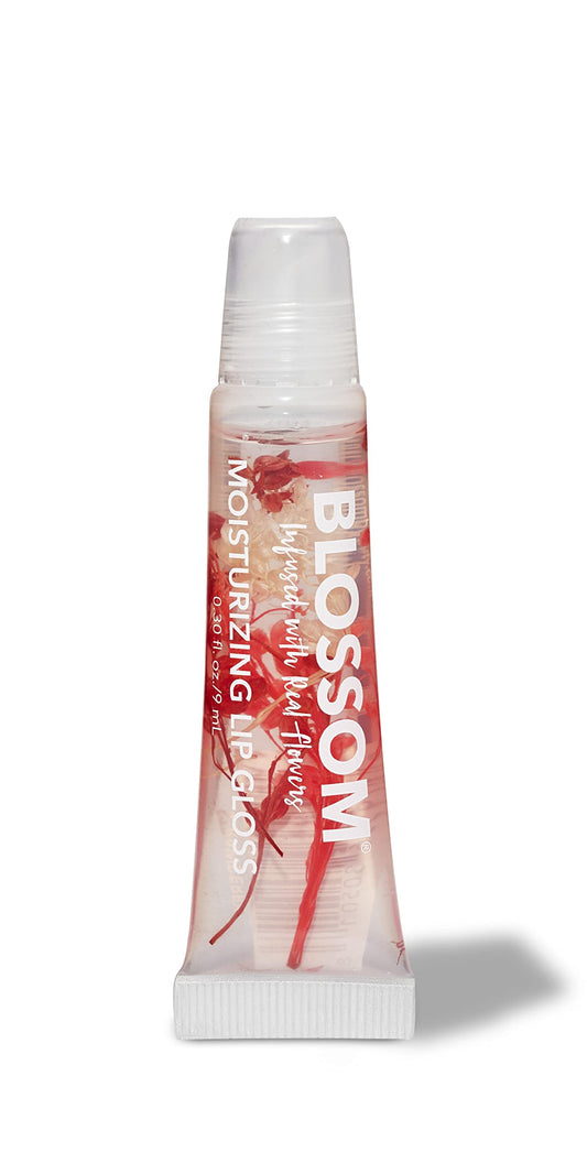 Blossom Lip Gloss Tubes, Strawberry Scented Thick Clear High Shine Moisturizing Flower Lip Gel with Nourishing Jojoba Seed Oil, Infused with Real