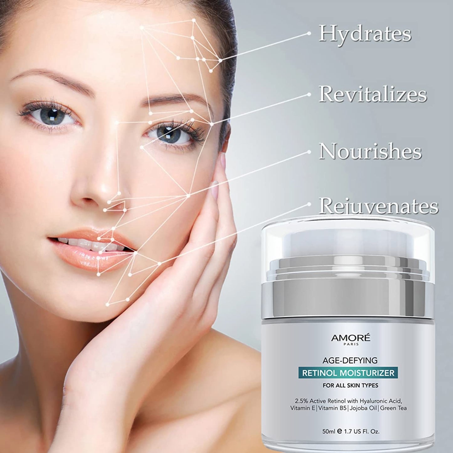 Retinol 2.5% High Potency Anti-Aging Moisturizer Cream (1.7 Fl. Oz.), Silver