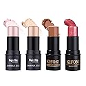 SUMEITANG 4PCS Contour Stick - Highlighter And Cream Blush Stick 4 Colors Kit - Moisturizer, Face Brightens & Shades Pencil, Facial Shaping Makeup