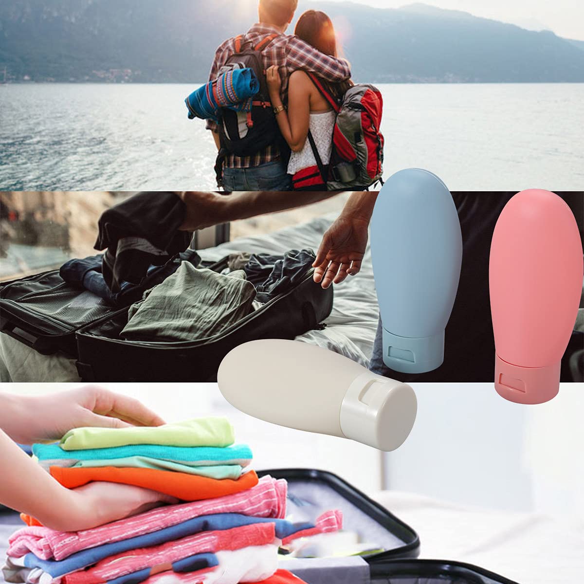 3 Pcs Travel Bottles Set,60ML Travel Bottles & Containers,Small Mini Empty Plastic Squeeze Bottles for Travel Toiletries,Shampoo and Conditioner