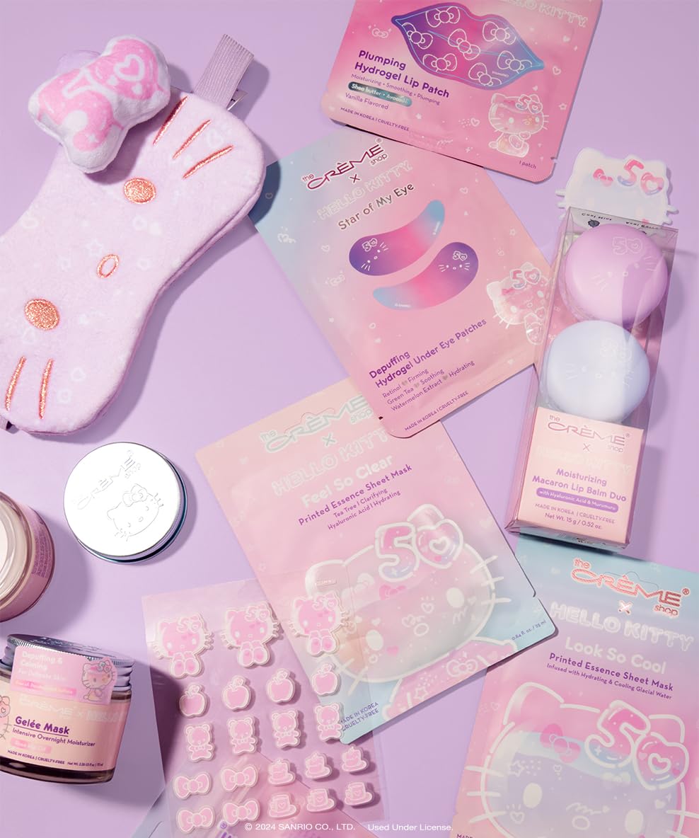 The Crème Shop x Hello Kitty Plumping Moisturizing Macaron Lip Balm, Hydrating Korean Lip Balm, 50th Year Anniversary Limited Edition Duo Lip