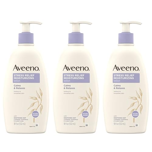 Aveeno Stress Relief Moisturizing Body Lotion with Lavender, Natural Oatmeal & Chamomile & Ylang-Ylang Essential Oils to Calm & Relax, Non-Greasy