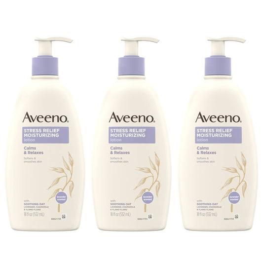 Aveeno Stress Relief Moisturizing Body Lotion with Lavender, Natural Oatmeal & Chamomile & Ylang-Ylang Essential Oils to Calm & Relax, Non-Greasy
