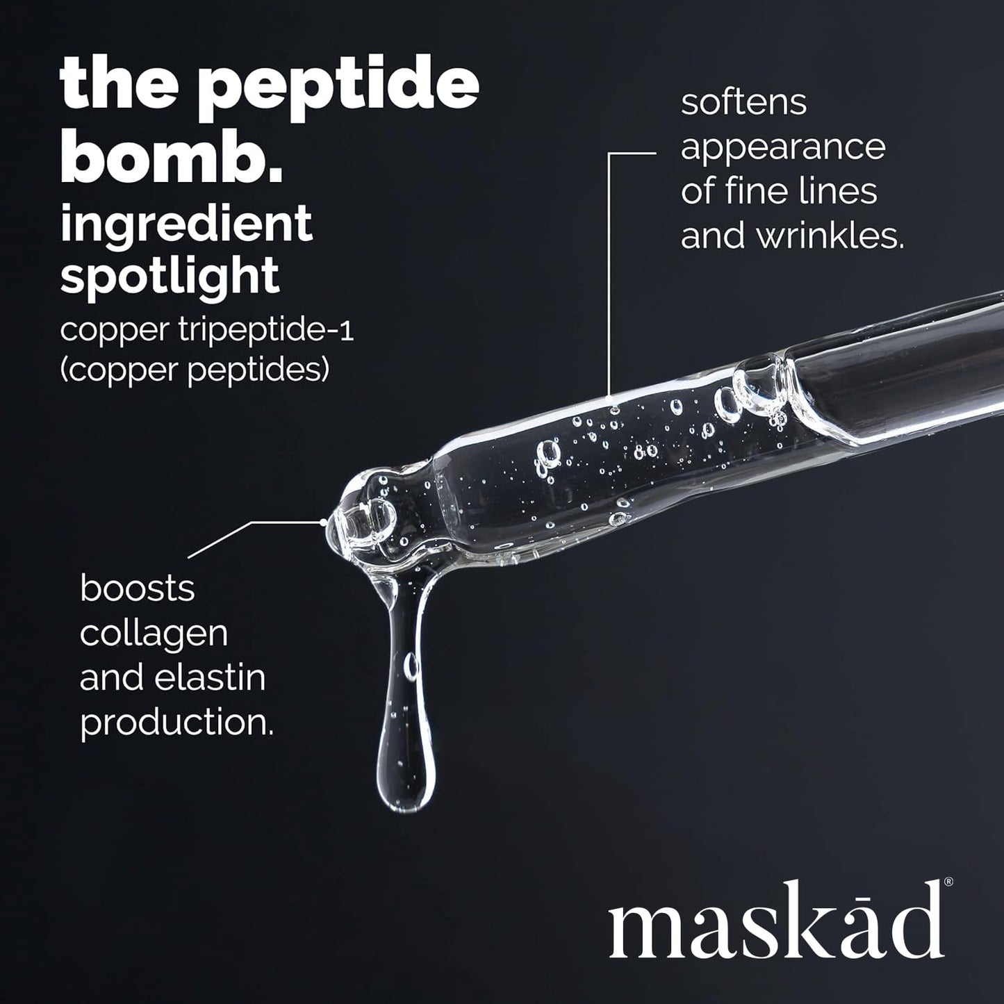 MASKĀD® Advanced Anti-Aging Multi-Peptide Enriched Facial Serum, Peptide Serum to Support Skin Appearance, Fine Lines, & Hydration, Collagen-Focused